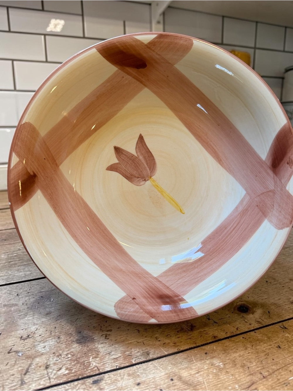 Kouzlo Domova Hand Painted Floral Pasta Soup Bowl Pink Cottage Farmhouse